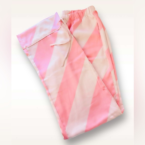 Victoria's Secret Pajama Crew Sweater Top & Satin Pants Stripes Pink - Picture 6 of 9